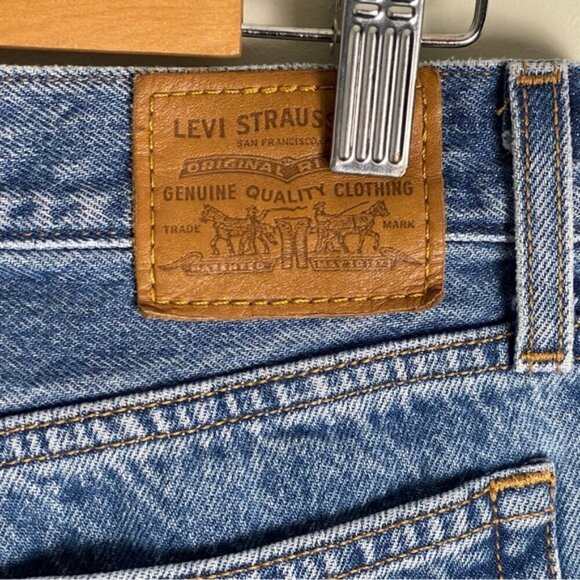 Levi’s Wedgie Straight Jean medium wash cropped ankle raw hem ridged denim sz 27 - Picture 8 of 13